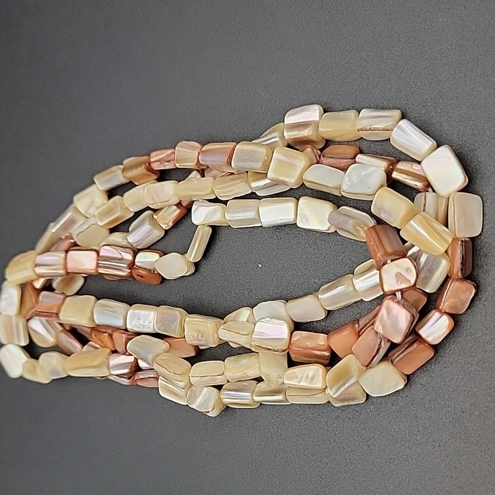 Long Continuous 76" Strand Mother of Pearl Beaded Shell Necklace Shiny Brown Tan